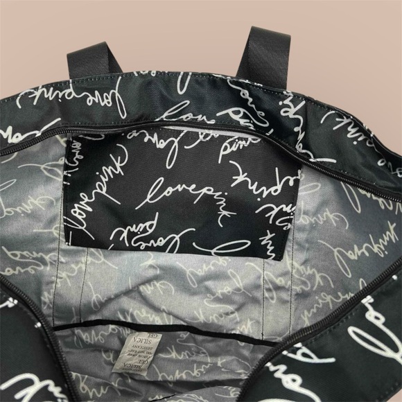 Victoria's Secret PINK Black/White Script Logo Tote-Weekender Bag - Picture 4 of 5